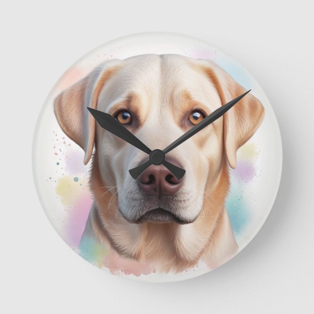 Labrador Retriever Magical Whimsical Art Round Clock (Front)