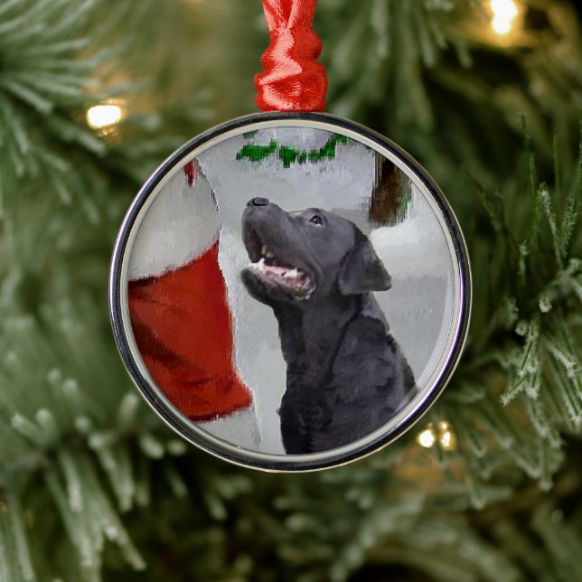 Labrador Retriever Meets Santa Christmas Metal Tree Decoration (Tree)