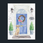 Labrador Retriever Moving Announcement Postcard<br><div class="desc">Announce your new address with our stylish announcement featuring a Labrador retriever,  blue front door,  welcome mat,  slate sign,  topiaries and a floral wreath set on a grey brick background.</div>
