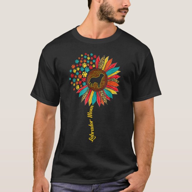 Labrador Retriever Mum Sunflower Dog Paw Colourful T-Shirt (Front)