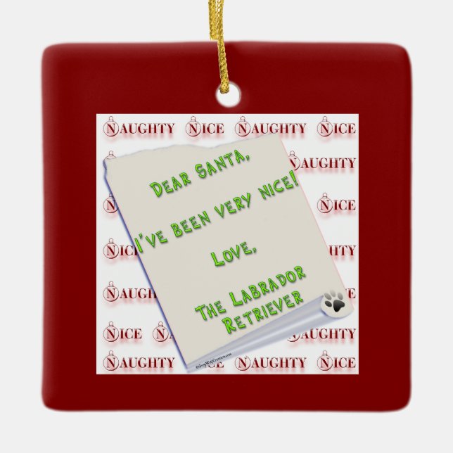 Labrador Retriever Naughty or Nice Keychain Ceramic Ornament (Front)