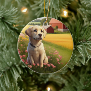Labrador Retriever on Farm Ceramic Tree Decoration