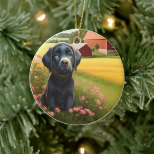 Labrador Retriever on Farm Ceramic Tree Decoration