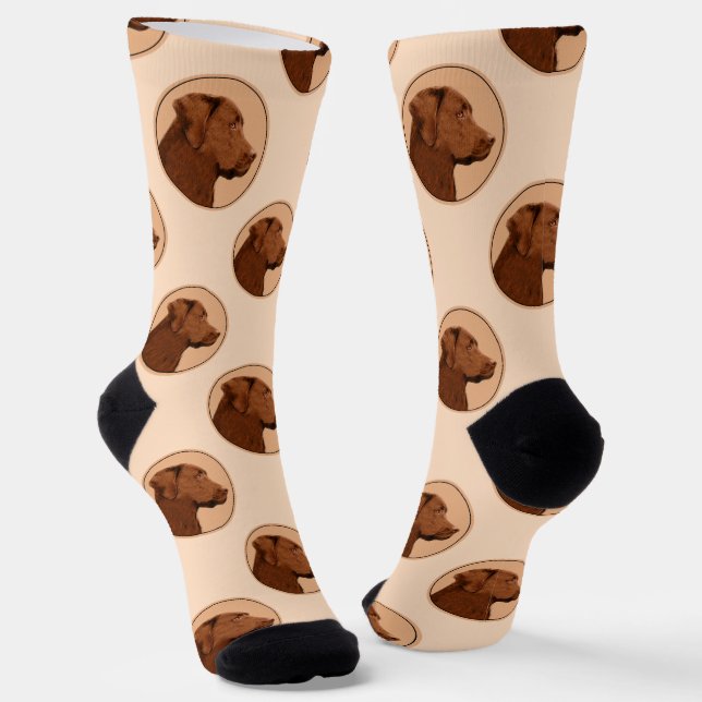Labrador Retriever Painting Chocolate Lab Dog Art Socks (Angled)