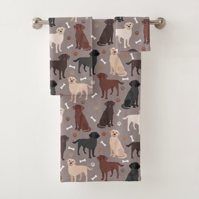 Labrador Retriever Paws and Bones Bath Towel Set (Insitu)