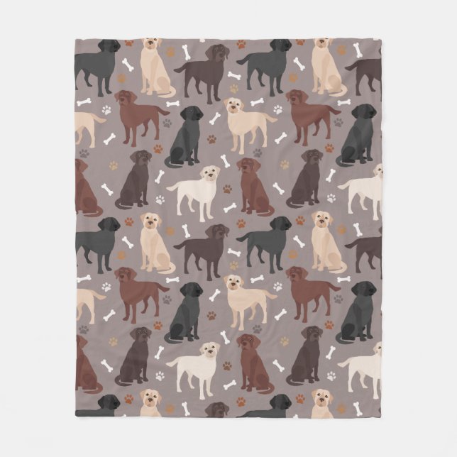 Labrador Retriever Paws and Bones Fleece Blanket (Front)