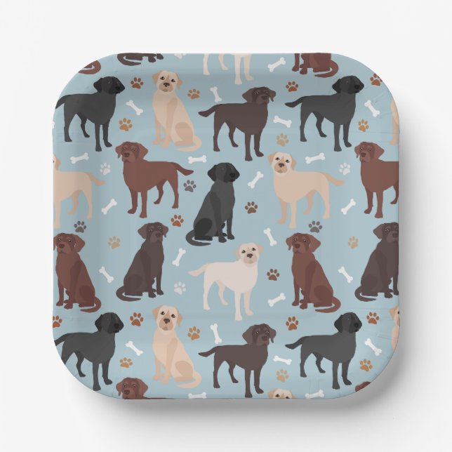 Labrador Retriever Paws and Bones Paper Plate (Front)