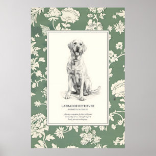 Labrador Retriever Print Floral Dog Wall Art, Dog