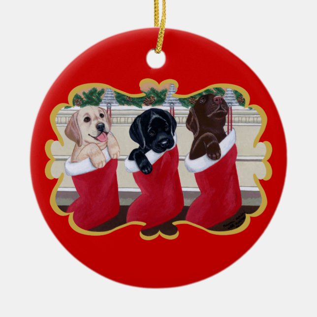 Labrador Retriever Puppies Christmas Ceramic Tree Decoration (Front)