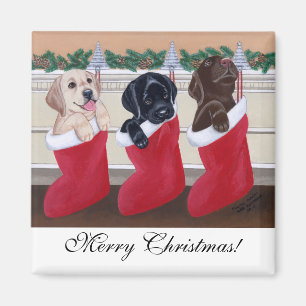 Labrador Retriever Puppies Christmas Painting Magnet
