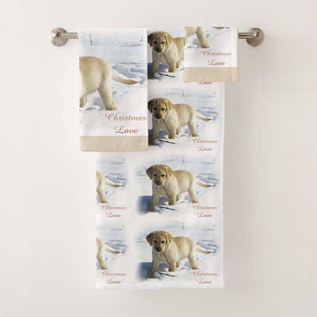 Labrador Retriever Puppy Christmas Bath Towel Set (Insitu)