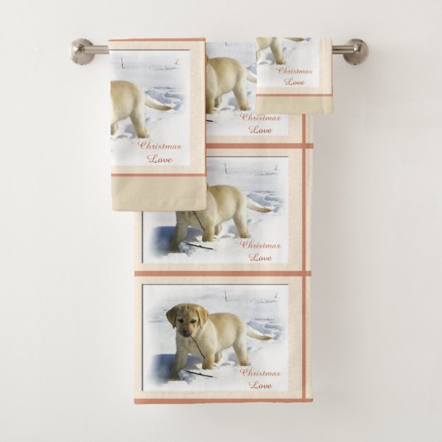 Labrador Retriever Puppy Christmas Bath Towel Set (Insitu)