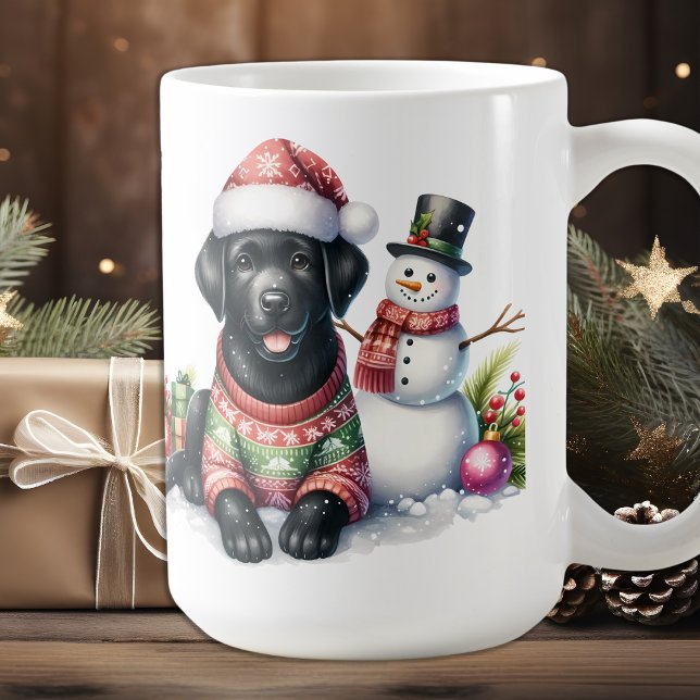 Labrador Retriever Puppy Dog Snowman Christmas Coffee Mug (Creator Uploaded)