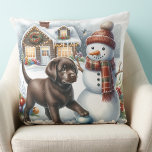 Labrador Retriever Puppy Dog Snowman Christmas Cushion<br><div class="desc">Introducing the perfect addition to your holiday decor - our Labrador Retriever Christmas pillows! Available in black, yellow, or chocolate labrador, these pillows are a must-have for any dog lover. Choose from cosy fireplace scenes, joyful puppies in the snow, or festive labrador dogs to make your living space feel warm...</div>