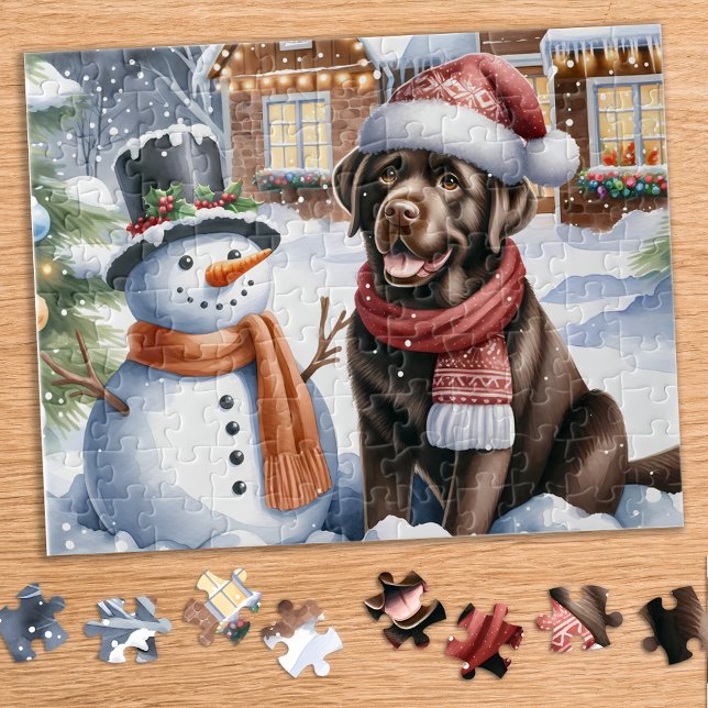Labrador Retriever Puppy Dog Snowman Christmas Jigsaw Puzzle (Creator Uploaded)