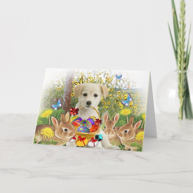 Labrador Retriever Puppy (Easter Egg Hunt) Holiday Card (Front)