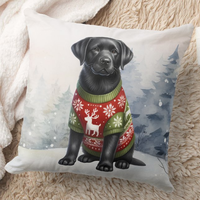Labrador Retriever Puppy Holiday Sweater Dog  Cushion (Creator Uploaded)