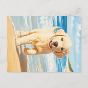 Labrador Retriever Puppy on Beach Postcard