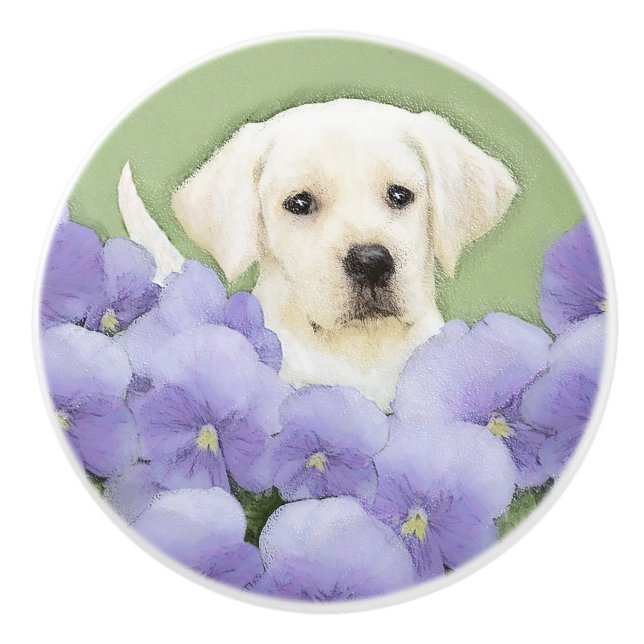 Labrador Retriever Puppy Painting Original Dog Art Ceramic Knob (Front)