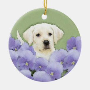 Labrador Retriever Puppy Painting Original Dog Art Ceramic Tree Decoration
