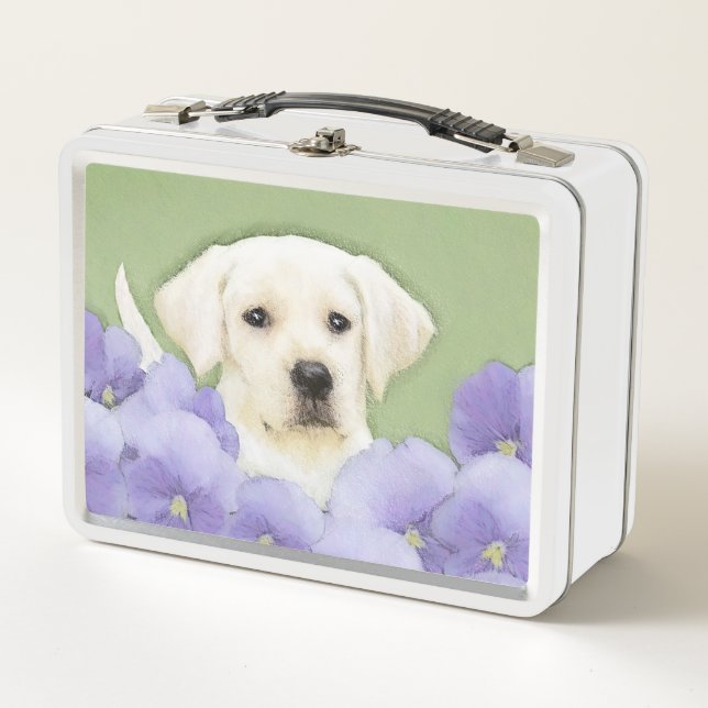 Labrador Retriever Puppy Painting Original Dog Art Metal Lunch Box (Front)