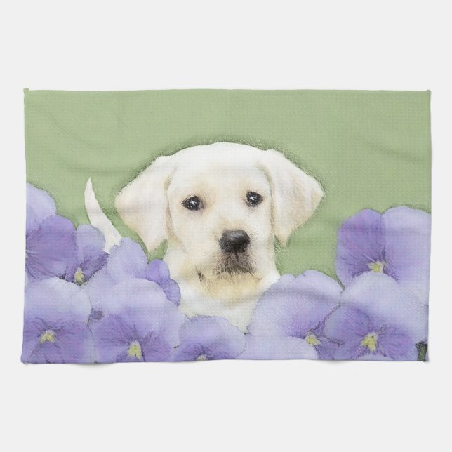 Labrador Retriever Puppy Painting Original Dog Art Tea Towel (Horizontal)
