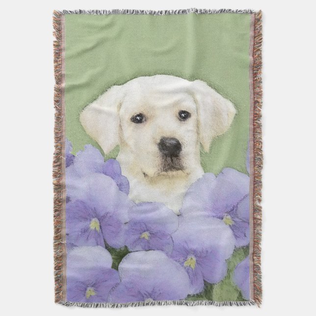 Labrador Retriever Puppy Painting Original Dog Art Throw Blanket (Front Vertical)