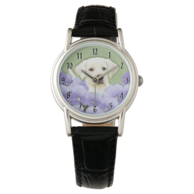 Labrador Retriever Puppy Painting Original Dog Art Watch (Front)