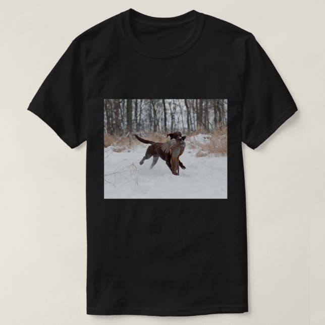 Labrador Retriever Puppy Retrieving A Pheasant T-Shirt (Design Front)