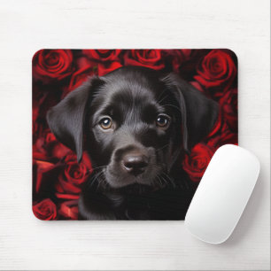 Labrador retriever puppy with roses mouse mat