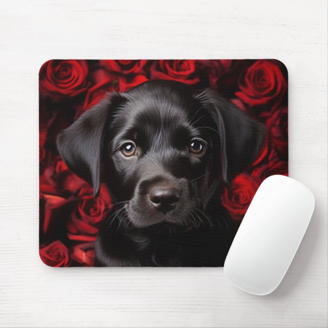 Labrador retriever puppy with roses mouse mat (With Mouse)
