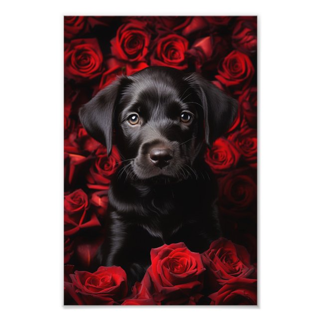  Labrador retriever puppy with roses Photo Print (Front)