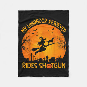 Labrador Retriever Rides Shot Witch Dog Halloween Fleece Blanket