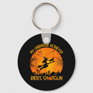Labrador Retriever Rides Shot Witch Dog Halloween Key Ring