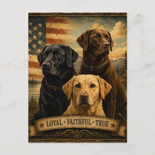  Labrador Retriever Rustic American Flag  Postcard (Front)