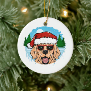 Labrador Retriever santa claus hat illustration Ceramic Tree Decoration
