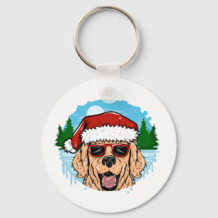 Labrador Retriever santa claus hat illustration Key Ring