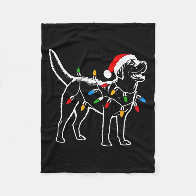 Labrador Retriever Santa Hat Christmas Lights Xmas Fleece Blanket (Front)