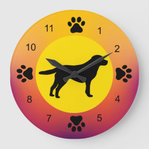 Labrador Retriever Silhouette Sunset Colours Large Clock