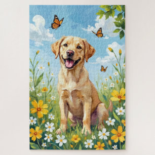 Labrador Retriever Spring Flowers Cute Dog Jigsaw Puzzle