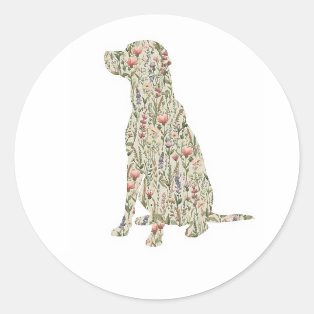 Labrador Retriever Wildflower Silhouette Botanical Classic Round Sticker (Front)