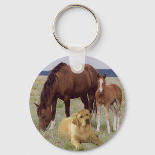 Labrador Retriever With Horses Keychain