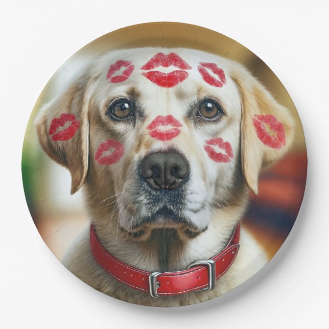 Labrador Retriever With Lipstick Kisses Paper Plate (Front)