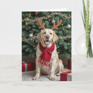Labrador Retriever With Reindeer Antlers Holiday Card