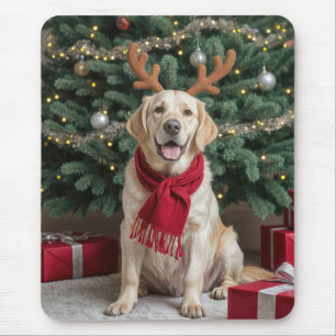 Labrador Retriever With Reindeer Antlers Mouse Mat