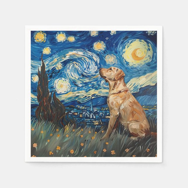 Labrador Retriever Yellow Lab Dog Starry Night Napkin (Front)