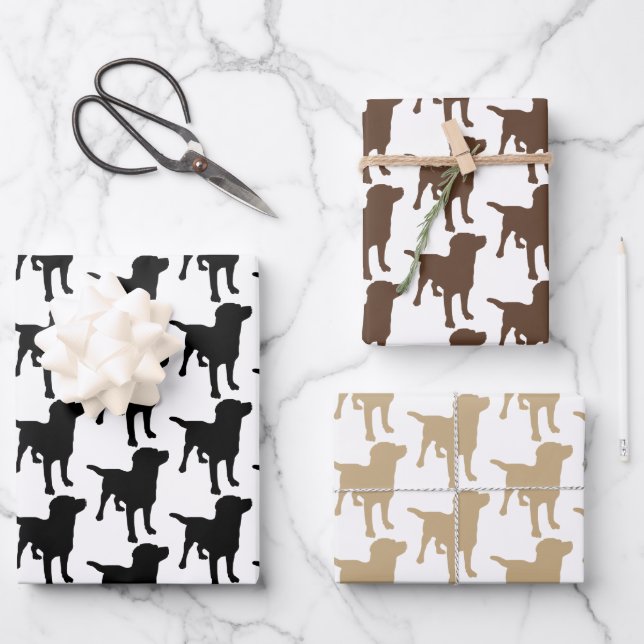 Labrador Retrievers Black Chocolate Yellow Dogs Wrapping Paper Sheet (Front)
