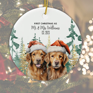 Labrador Retrievers Couple Monogram Name Christmas Ceramic Tree Decoration