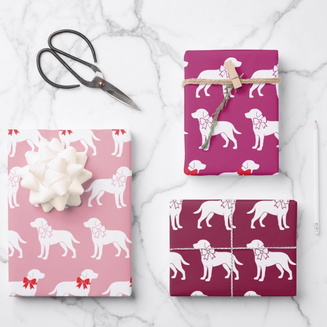 Labrador Retrievers Dog Gift Bow Pattern Wrapping Paper Sheet (Front)