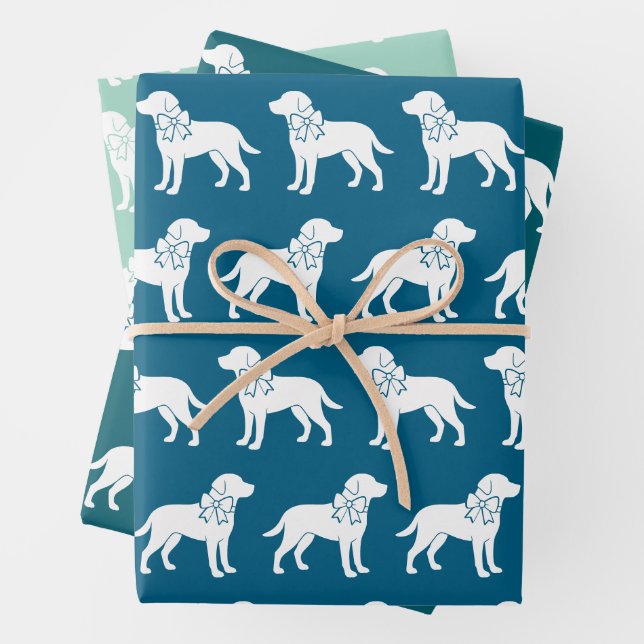 Labrador Retrievers Dog Gift Bow Pattern Wrapping Paper Sheet (In situ)